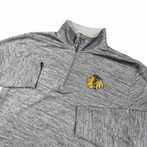Chicago Blackhawks Quarter Zip Pullover Mens Medium Gray NHL Logo 1/4 Zip